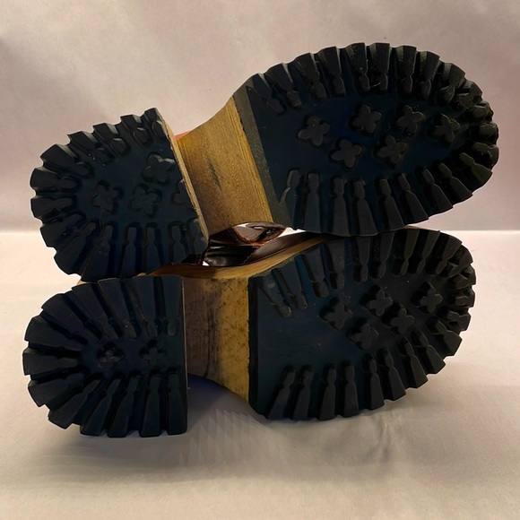 Sold-London Underground Chunky Wood Heel Platform Brown Leather Sandals Vintage - Picture 12 of 14